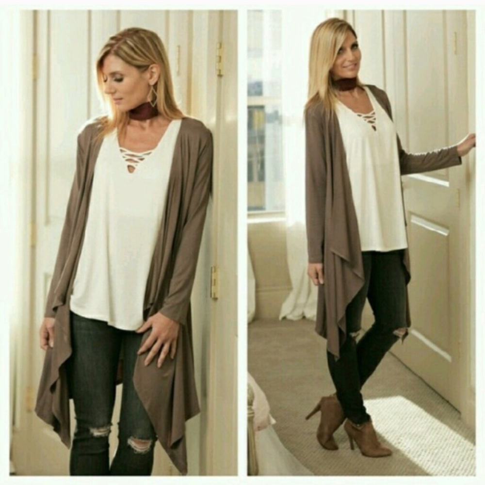 SOLD OUT—HOST PICK! Taupe Waterfall Cardigan